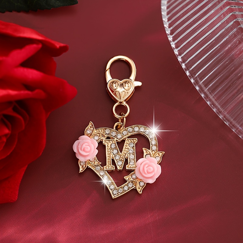 TEMU 1pc Fashion European Style Valentine's Day Heart-shaped Letter Keychain | Alloy Pendant With Lobster Clasp, Ideal For Ladies' Decoration And