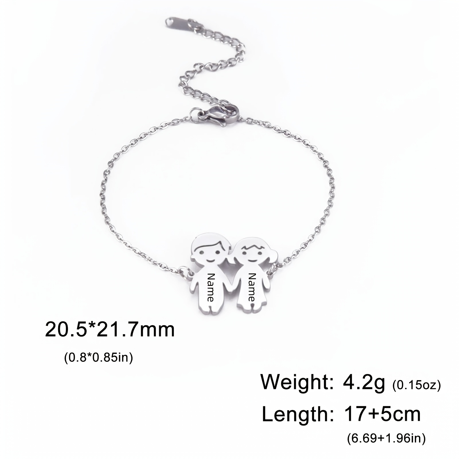 TEMU 1pc Eueavan Personalized Family Couple Charm Bracelets - Custom Engraved Names, Adorable Holding Hands Charms, Stainless Steel Jewelry Gift For