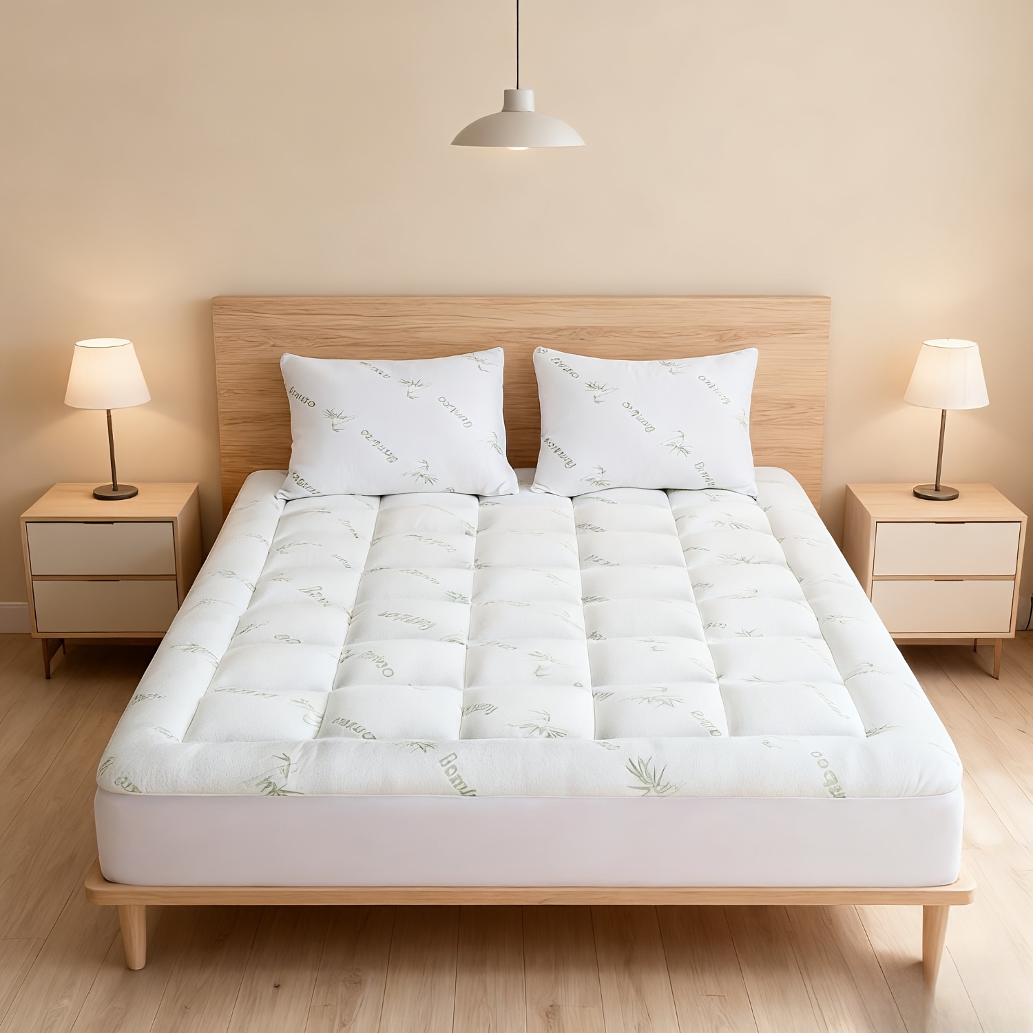 TEMU Extra Thick Mattress Topper Cooling Bamboo 1000gsm Queen Mattress Protector Breathable & Soft Mattress Pad Fall Quickly Stretches Up 8-21" Deep