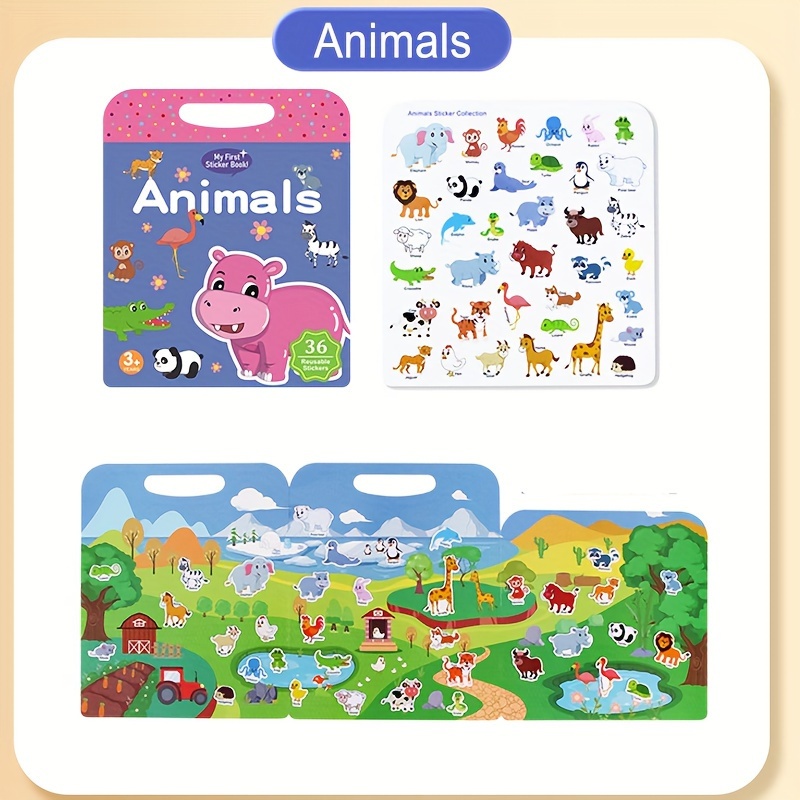 Image of Reusable Sticker Books - Educational Toys With Dinosaurs, Animals & Vehicles - Perfect For Christmas, Halloween, Thanksgiving & New Year's Gifts, Best For Christmas, Perfect For Thanksgiving