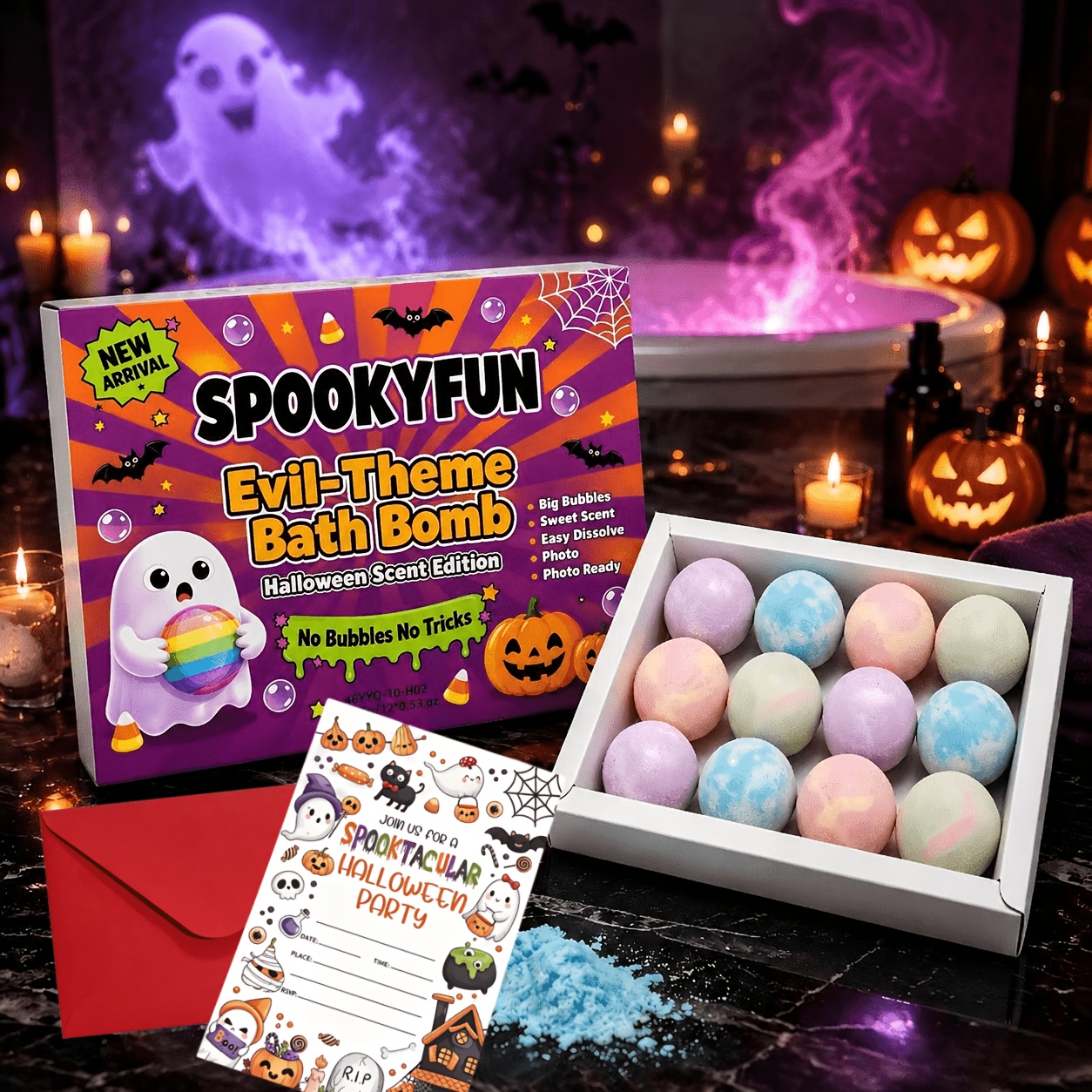 Image of 12pcs Pastel Swirl Bath , Gentle Foaming Quick Dissolving Bath Spheres, Whimsical For Halloween Themed Gift Box For Halloween, Birthday And Christmas Holiday Gifting
