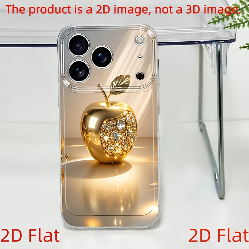 TEMU Phone Case: 2d Flat Golden-plated Rhinestone-embellished Phone Case With Golden Diamond Pattern. Suitable For Iphone