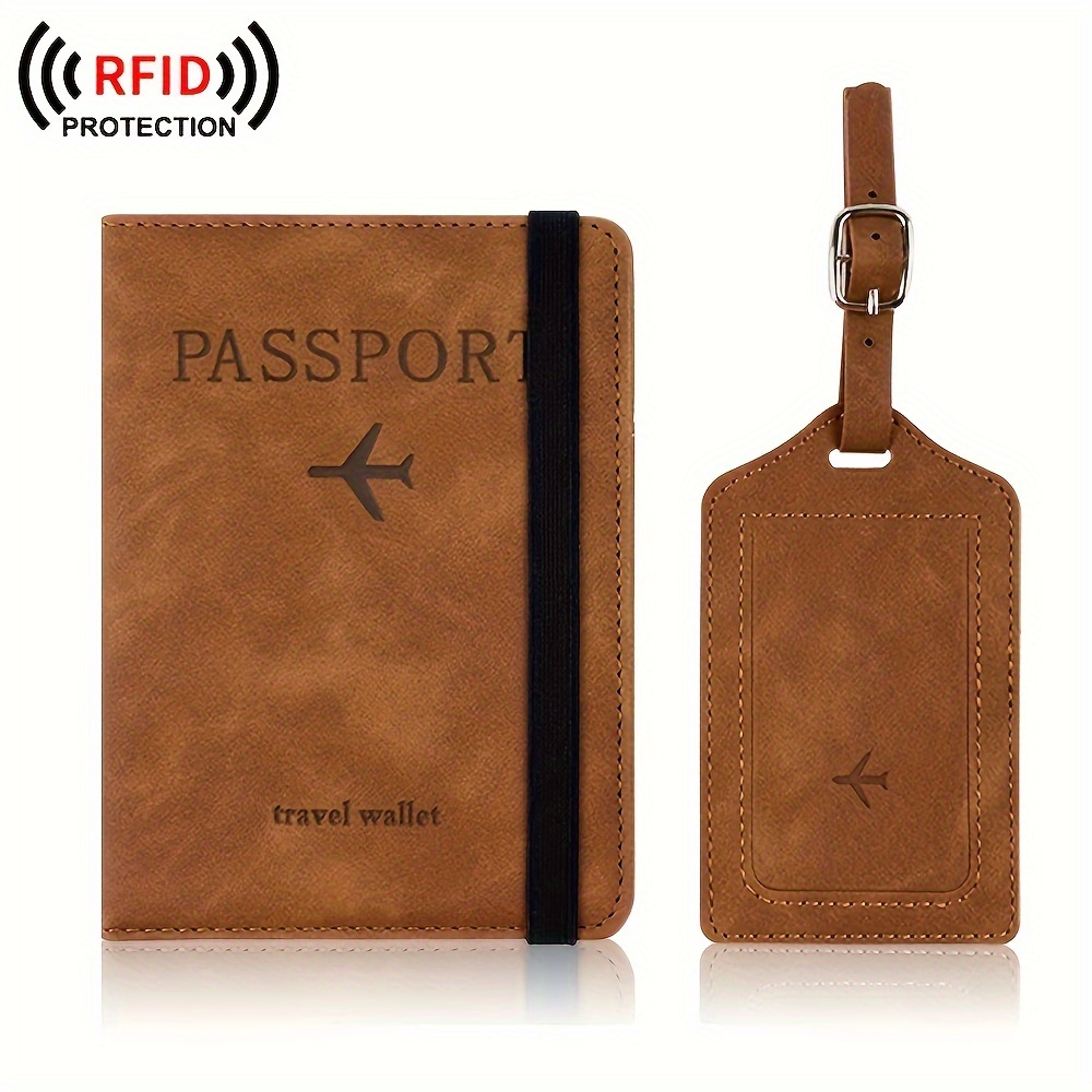 

1pc Passport Covers And 1pc Luggage Tags Set, Premium Pu Synthetic Leather Passport Holder Covers Case, Waterproof Rfid Blocking Travel Wallet Passport Holder, Cute Passport Book For Women Men