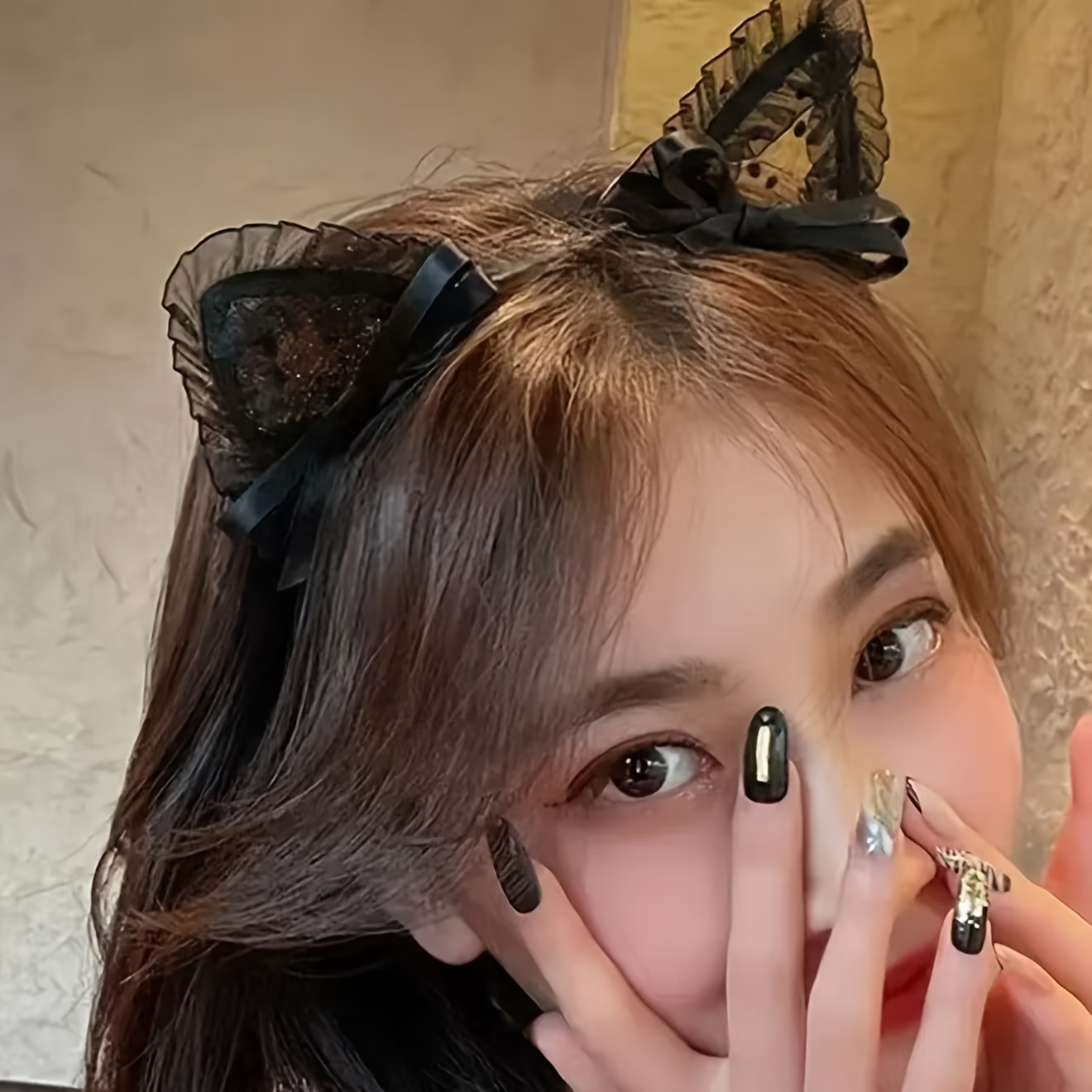 TEMU 【おしゃれなレース 猫耳 ヘッドバンド クリップ】レディース向け、レトロスタイル、無地、普段使いに最適