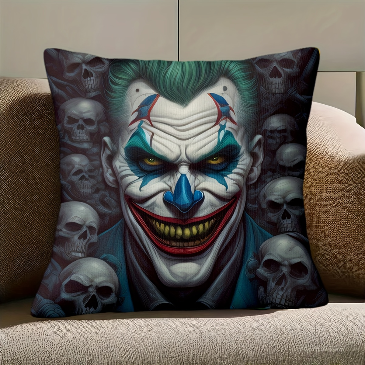 1pc wb   clown prince of   throw pillow - inspired   s   with iconic smile &   s   laugh - 45.72x45.72 cm plush cushion cover for home, office, birthday & christmas gifts for fans (no insert) -   movie fan merchandise, double-sided print, zipper closure, machine washable, retro style,  -themed collectible for   fans 0