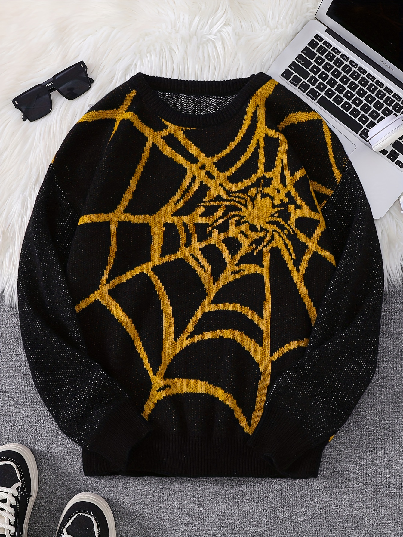 autumn winter spiderweb jacquard pattern pullover - Temu Australia