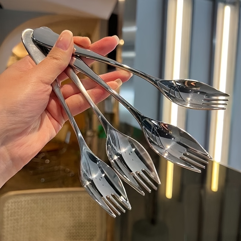 TEMU 4 Pack Stainless Steel Forks And Spoons, 7 Inch, Long Handle Lightweight Metal Salad Utensils, Suitable For Desserts, Ice Cream And Salads,