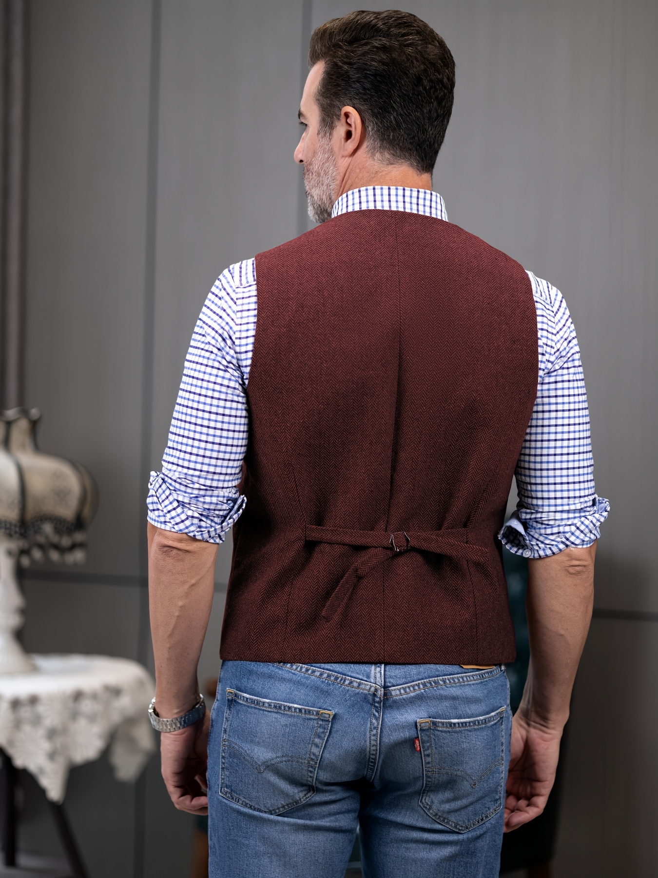 トップス Old Vintage Tweed Country Hunting Vest aged mens tweed vest vintage western cowboy wool herringbone - Temu