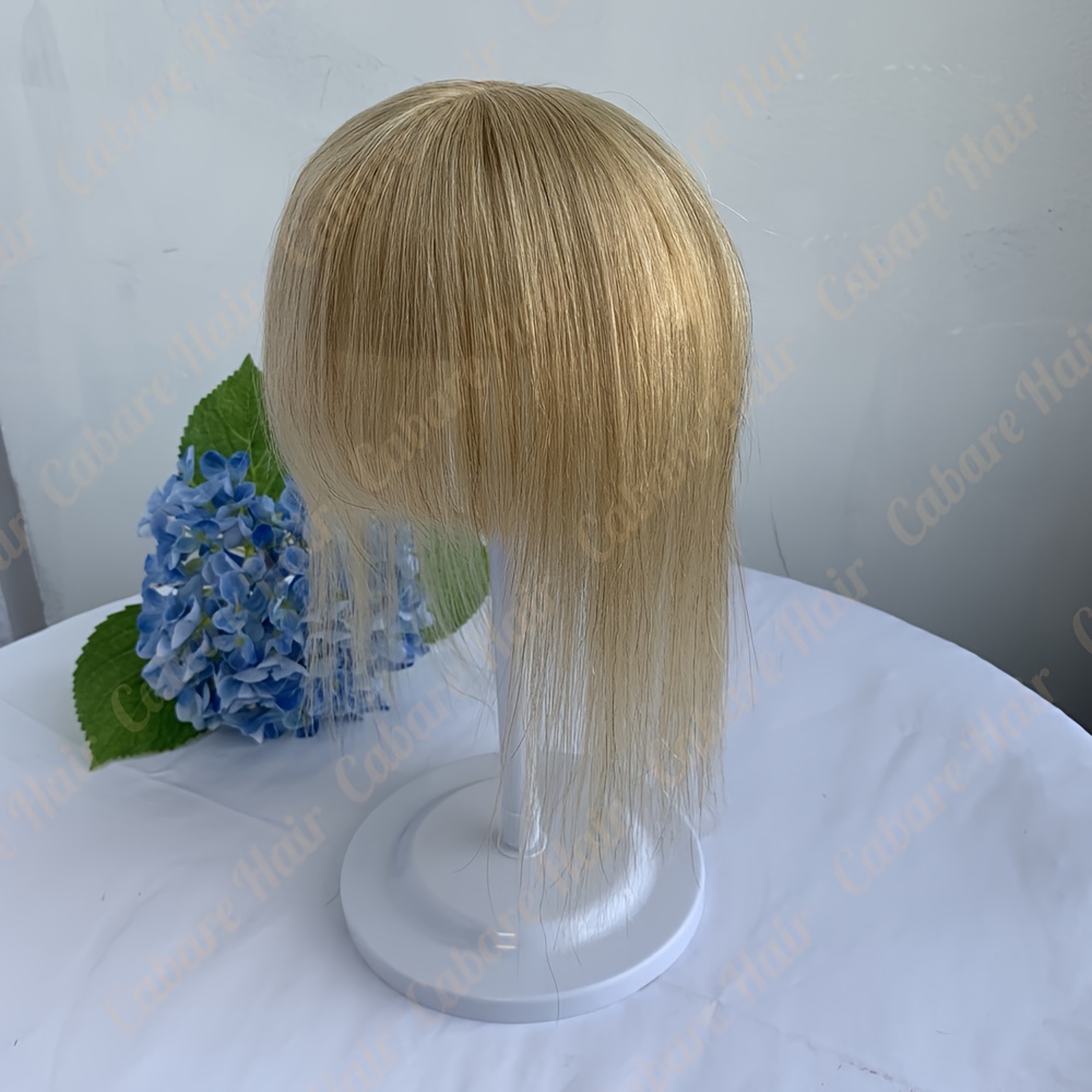 8 cm x 12 cm haarbasis echthaar topper mit pony 8 zoll - 14 zoll natürliches glattes haar für damen, tägliches frisur