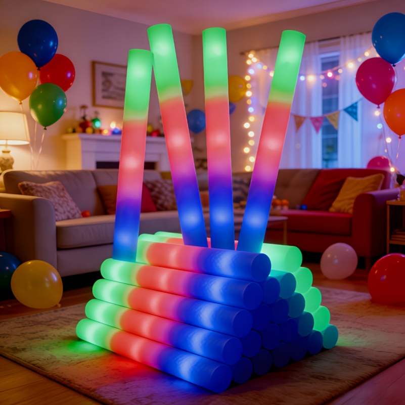 TEMU 30 Led Foam Glow Sticks, Flashing, Party Light-, Suitable For Weddings, Birthdays, Graduation, Christmas And Other Parties Or Game Activities, Camping Party Outdoor Lighting Glow Sticks