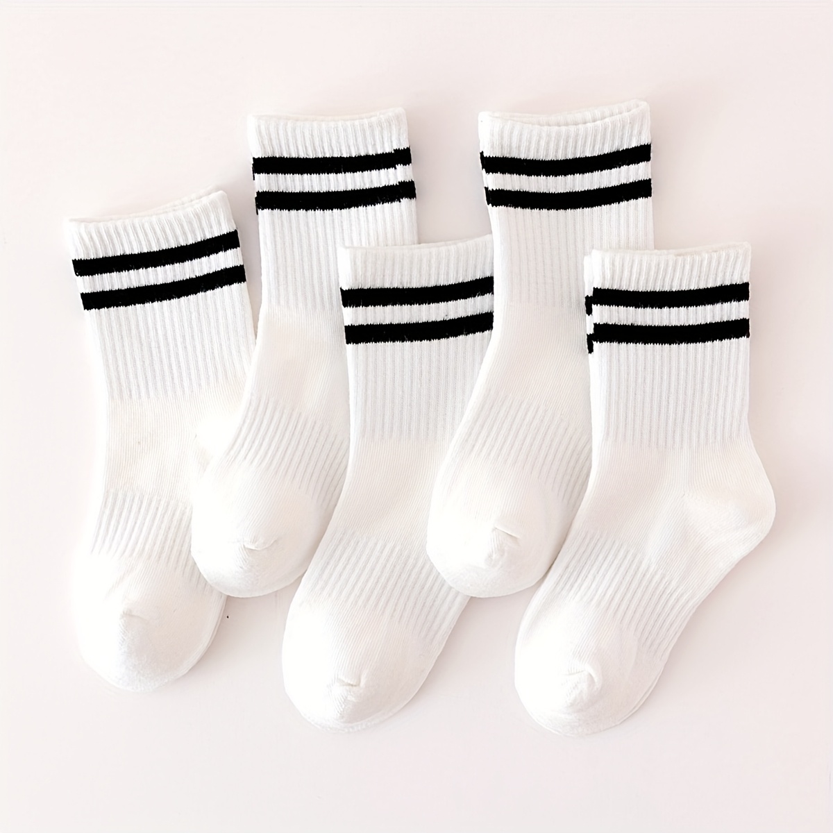 Image of 5 Pairs, Boys And Girls Sports Socks, Black And White Striped Athletic Socks, Socks, Students' Trendy Holiday Birthday Gift
