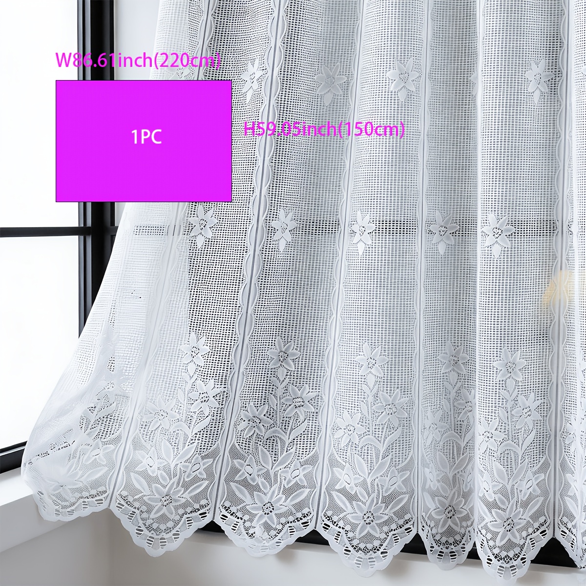 TEMU 1pc White Curtain With A Rod, Sheer Drape For Partitioning, In A French Style, Suitable For Bedrooms, Kitchens, Studies, And Door/window