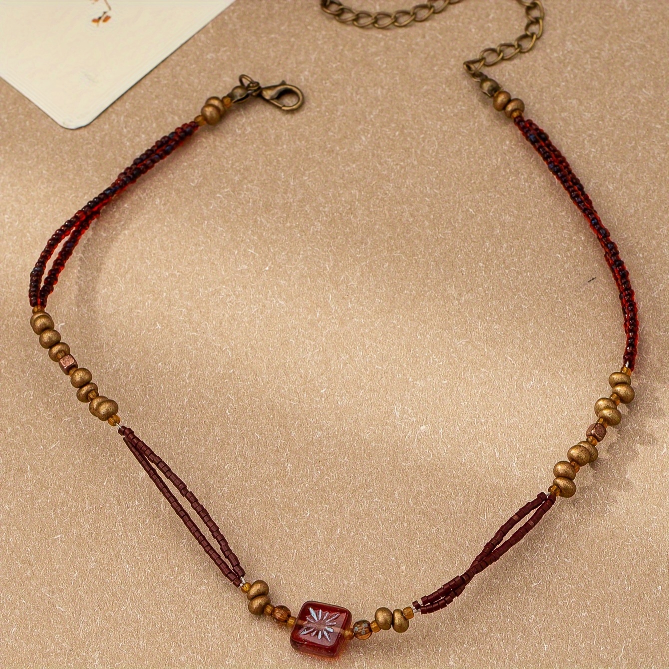 

A Design Burgundy-brown Geometric Bead Necklace D98