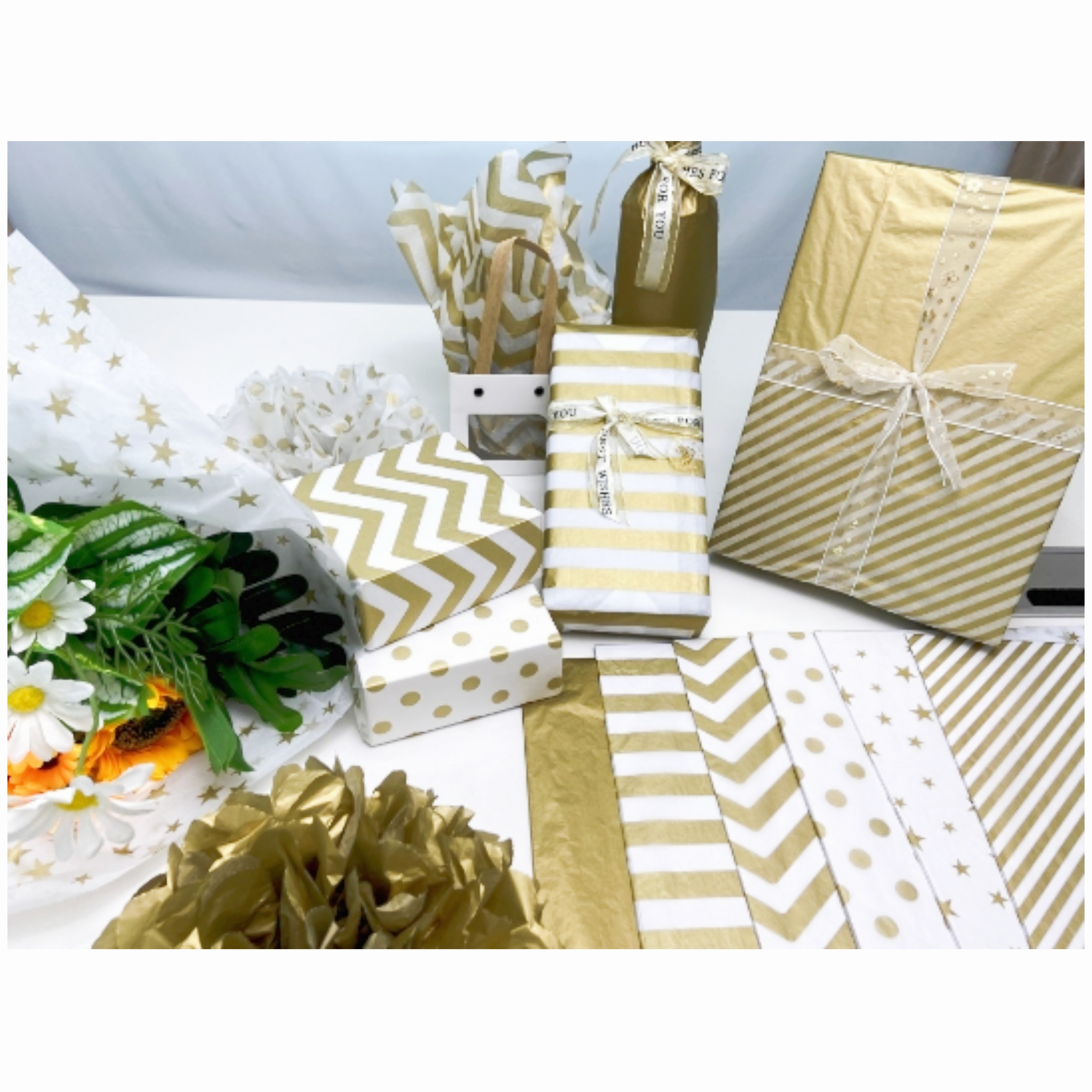 TEMU 60 Sheets 14x20 Inch Tissue Paper Bulk Decorative Metallic Wrapping Paper For Gift Bags Birthday Christmas Party Decoration, Diy Arts Crafts Golden Dot Patterned