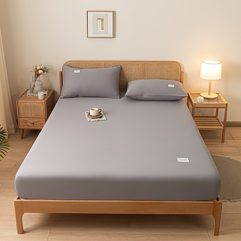 1pc fitted sheet bed sheet soft comfortable breathable solid color mattress cover suitable for bedroom     hotel machine washable breathable lining no print design
