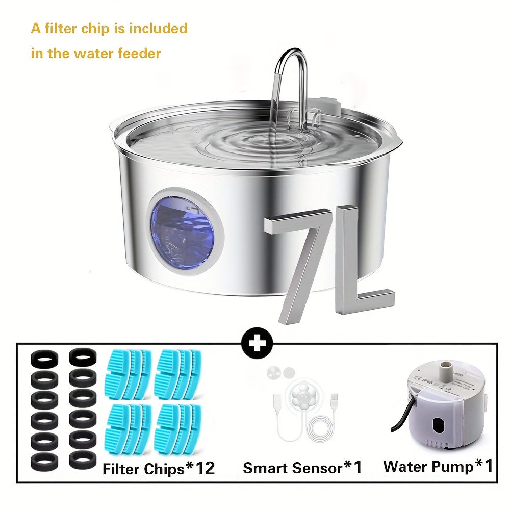 Ultimate 1.85gal Large Capacity Smart 304 Stainless Steel Dog Water Fountain - Automatic Pet Water Dispenser with Window, USB-Powered, No 5V 1A Plug, Replace Filter Chip & Clean Pump Monthly, Durable & Easy-Clean Design for Dogs & Cats, Dog Water Fountain, Cat Water Fountain, Modern Pet Accessory, Easyclean Material, Without Battery, Water Bowl for Dogs, Cat Fountain, Dog Water Dispenser, Cat Fountain Water 8 Ultimate 1.85gal Large Capacity Smart 304 Stainless Steel Dog Water Fountain - Automatic Pet Water Dispenser with Window, USB-Powered, No 5V 1A Plug, Replace Filter Chip & Clean Pump Monthly, Durable & Easy-Clean Design for Dogs & Cats, Dog Water Fountain, Cat Water Fountain, Modern Pet Accessory, Easyclean Material, Without Battery, Water Bowl for Dogs, Cat Fountain, Dog Water Dispenser, Cat Fountain Water - Image 8