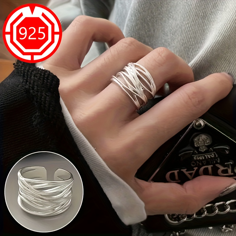 

925 Sterling Silvery Women's Woven Wrapped Line Ring Open Index Finger Ring, Elegant Style Jewelry Gifts For Women With Anti-oxidation Box