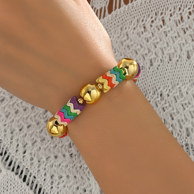 Colorful Wavy Multicolor Bead Bracelet, Women's Accessory