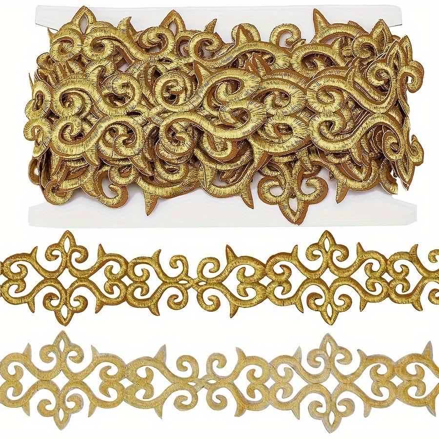 

Golden Vintage Style Iron-on Adhesive Lace Trim, , Retro Decorative Ribbon For Diy Crafts And Embellishments