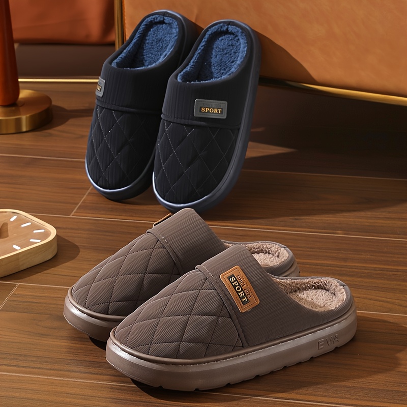 Men'S Winter Slippers - Thick Cushioned Sole Indoor/Outdoor House Shoes with Non-Slip EVA Outsole, Slip-On Warm Footwear for Cold Floors, Soft Fabric Lining - Available in Black, Brown, Navy, Gray - Ideal for Home, Office, Travel - Durable Winter Footwear for Big & Tall Men, Plush Interior Design, Durable Traction Sole, Men Slipper For Men, Slipper For Men, Slipper Men, Men Slipper, House Slipper For Men, Shoe For Men, Hausschuhe Herren