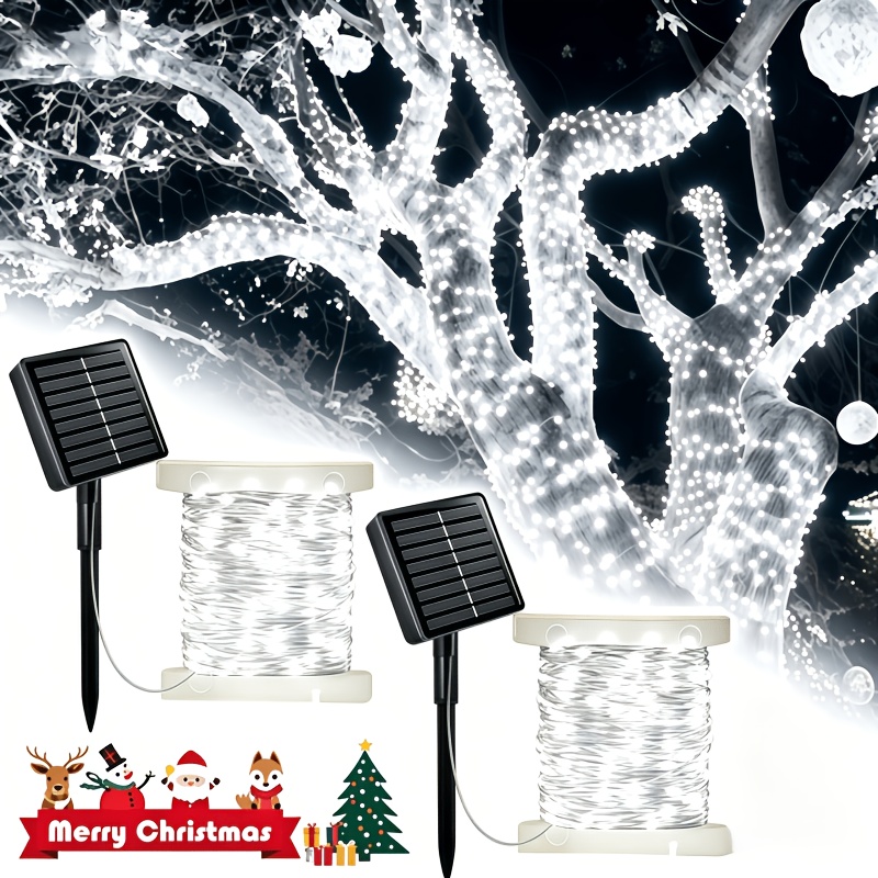 TEMU 2pcs Solar Fairy Lights 32m 300led Warm White, 12 Ipx4 Copper Wire String Lights, Solar Powered Outdoor Lights For Garden Patio Christmas Party