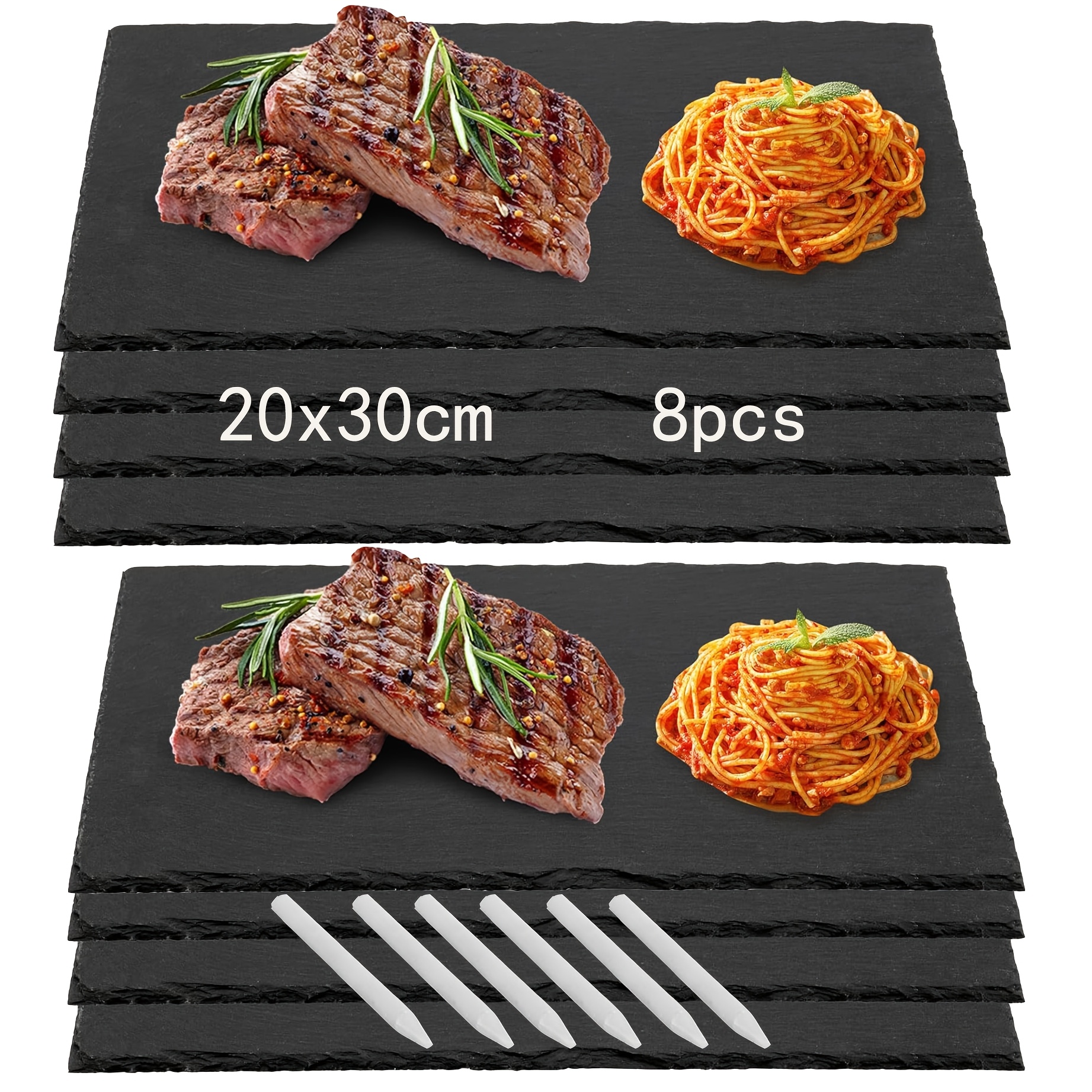 Image of Dofiki 8pcs Dinner Plate 12x8 Inch(30x20cm) With 6 Chalks, Catering Serving Tray, Cheese Sushi Plate, Steak Plate, Picnic Bbq Plate. Suitable For Kitchen Restaurants, Outdoor Party Weddings