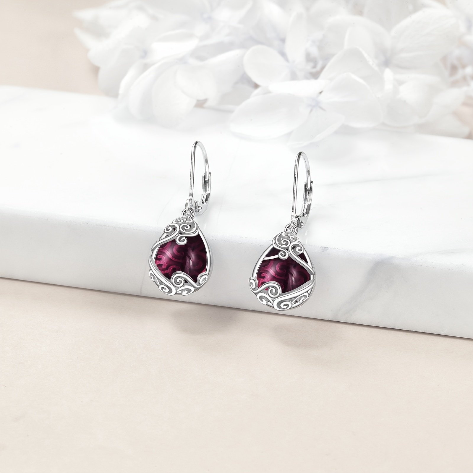 925 sterling silver amethyst drop earrings   teardrop dangle earrings jewelry gifts for women mother daughter Product details 2