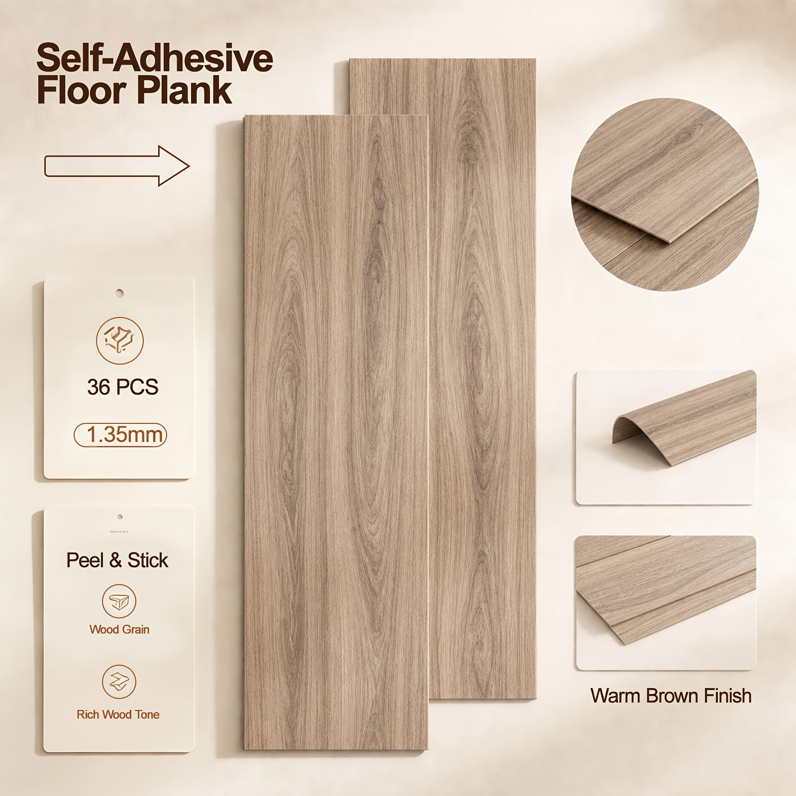 Image of Pvc Flooring / Vinyl Floor Tiles (36pcs Pack, Covers 4.8m²): Self-adhesive Vinyl Flooring With Wood-grain Finish—wear-resistant, Waterproof, And (suitable For Living Rooms And Kitchens); In 5 Styles