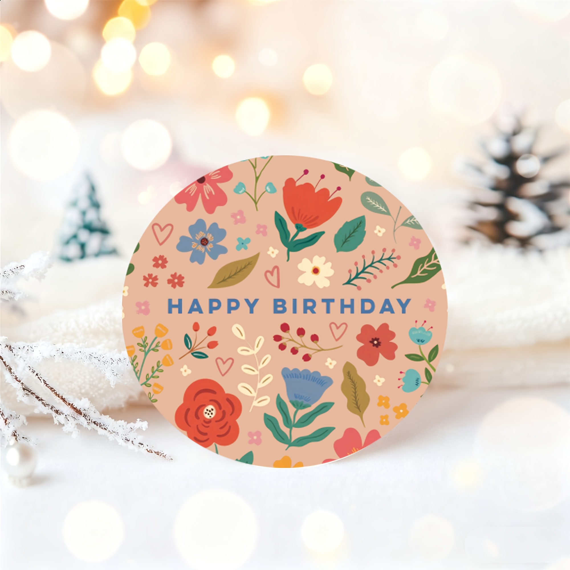 Image of 60pcs "happy Birthday" Round Sticker Labels With Floral Patterns And Colorful Fonts - Perfect For Birthday Celebrations, Party Gifts, Holiday Decor, And Gift Wrapping, Birthday Party Decorations
