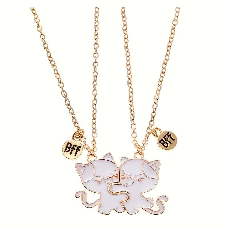 TEMU 2pcs Friendship Cat Pendant Adjustable Chain Necklace - Casual Wear Neck Jewelry