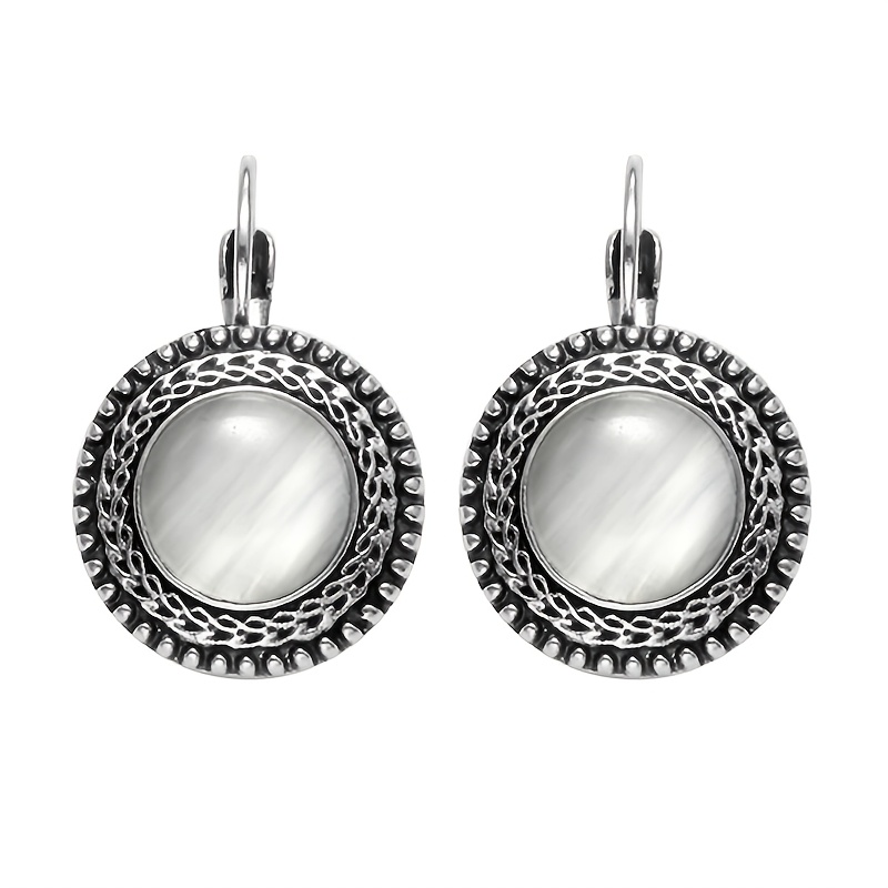 Women's Retro Distressed Silvery Hollow Ring Earrings, Bohemian Style