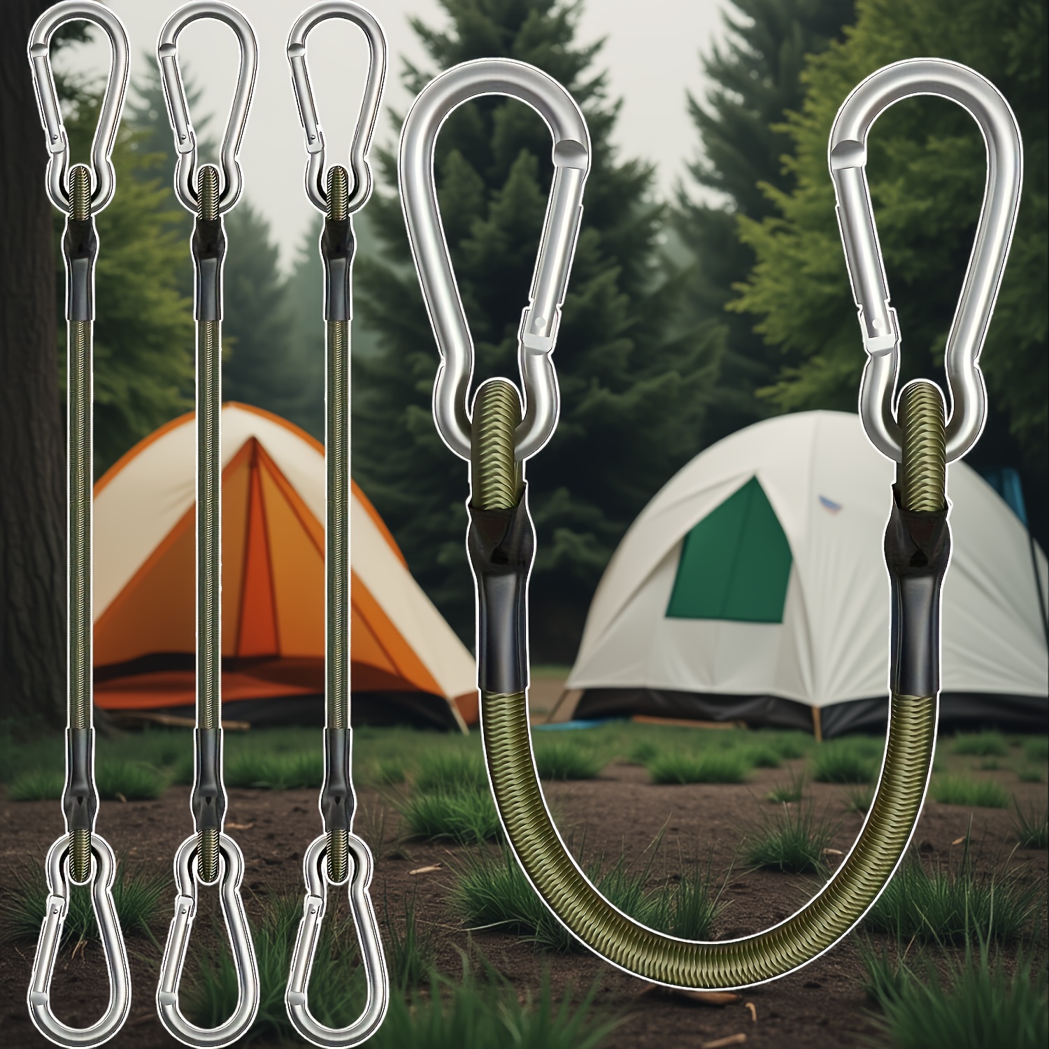 4pcs Heavy Duty Elastic Ropes With Circlip Hooks - 122lb Tensile Strength, Flexible & Durable Straps For Camping, Luggage, Cargo - Secure Fastening, , Outdoor Safety Straps