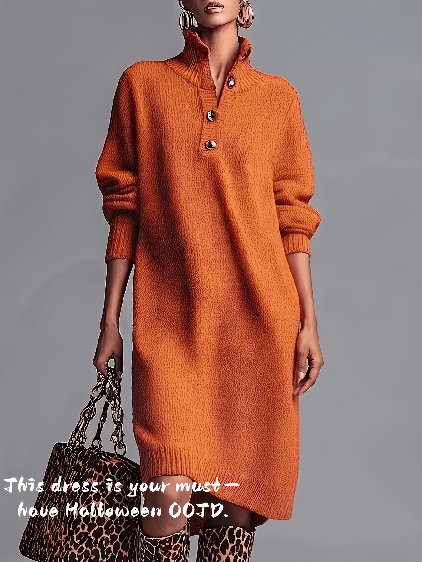 item picture autumn winter stand collar semi button dress for women solid color loose lazy style long sleeve sweater dress   length straight inner layer sweater long skirt halloween essential outfit