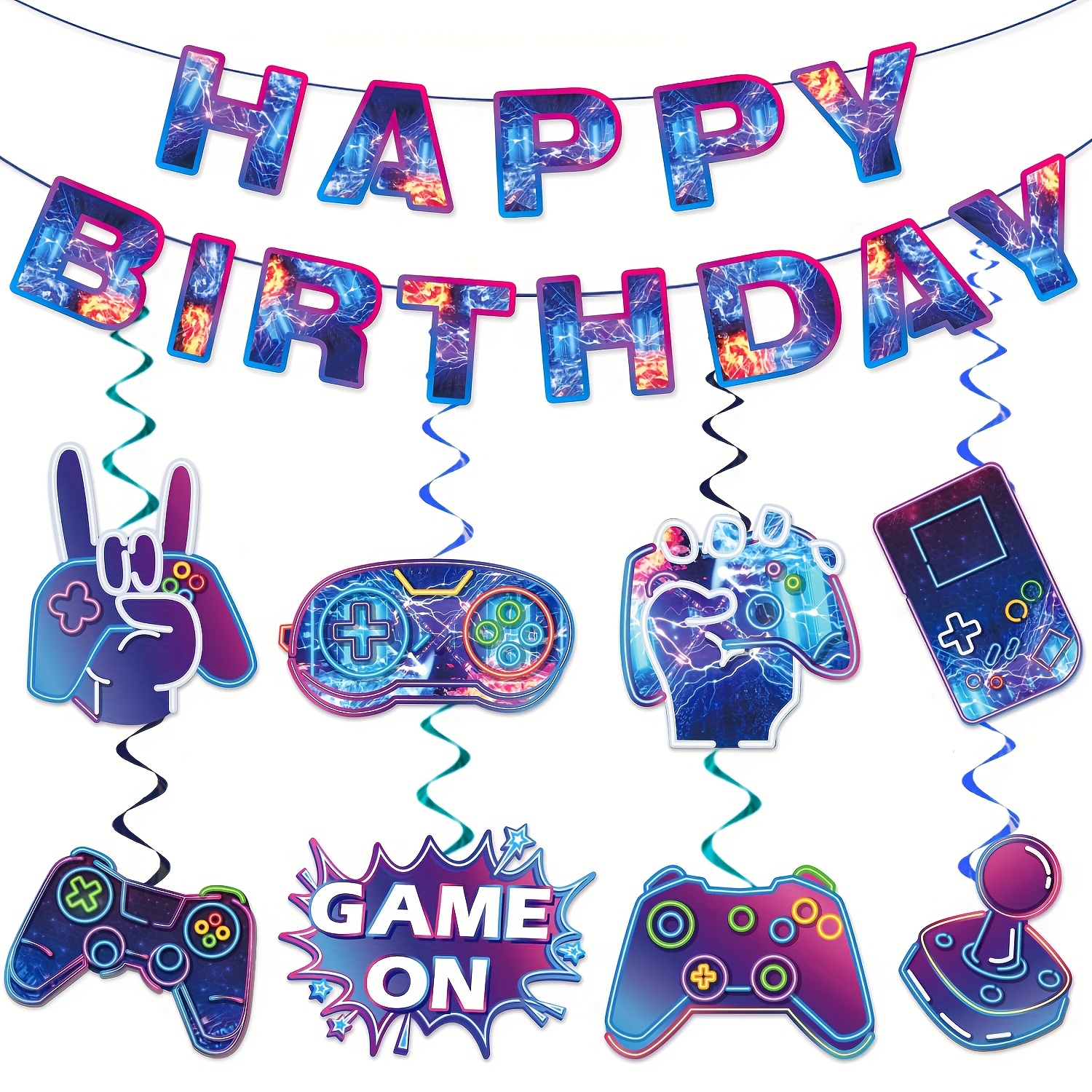 Image of 29pcs, Party Banners, Game Themed Birthday Party Banners, Party Streamers Decorations, Hanging Vortex Ceiling Decorations, Suitable For Birthday Party Supplies, Decorations