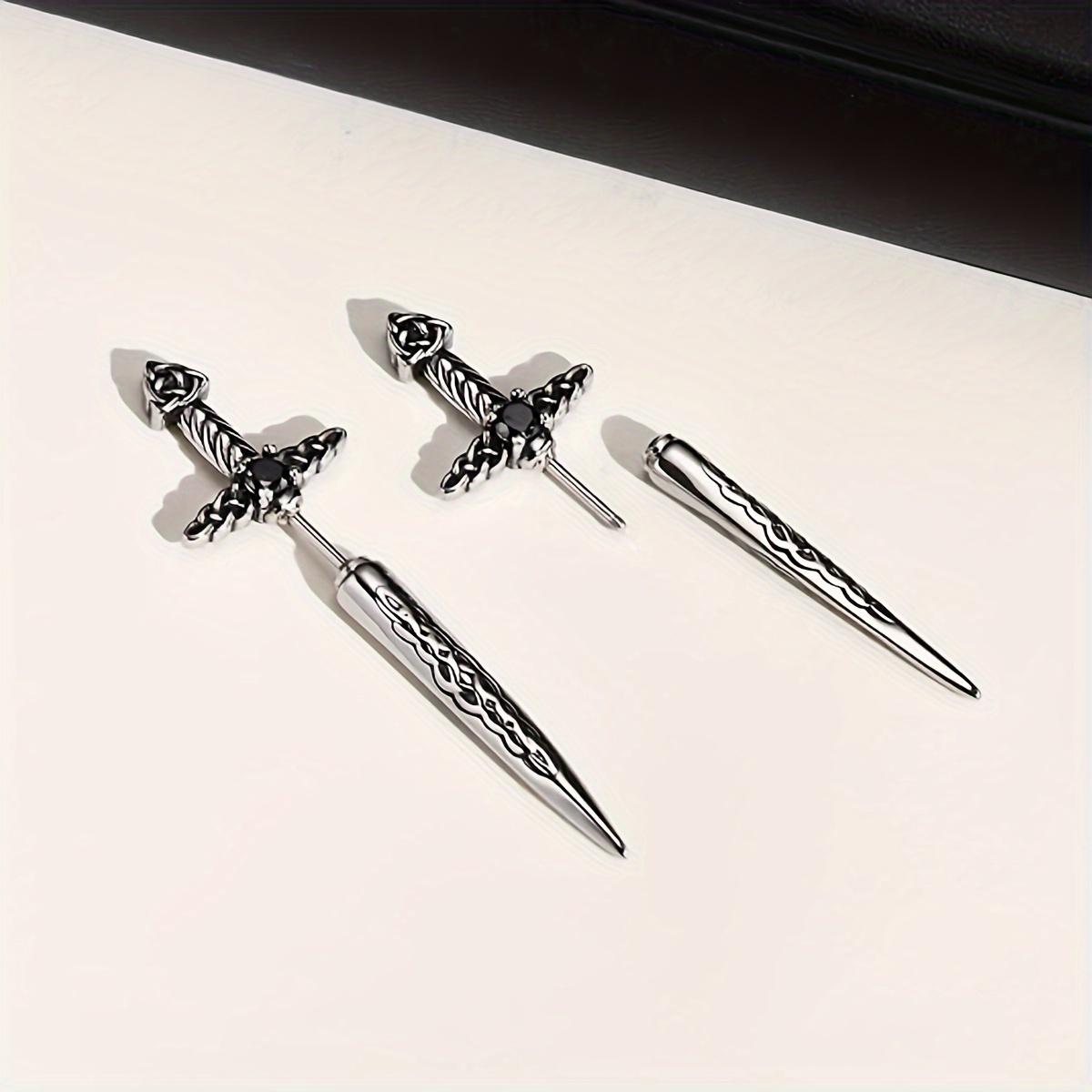 

Sword Earrings For Men Women, Gothic Dagger Celtic Knot Earrings Irish Studs Earrings Punk Spike Earring Jewelry, Stainless Steel Cool Cubic Zirconia Dangle Goth Screw Halloween Earring