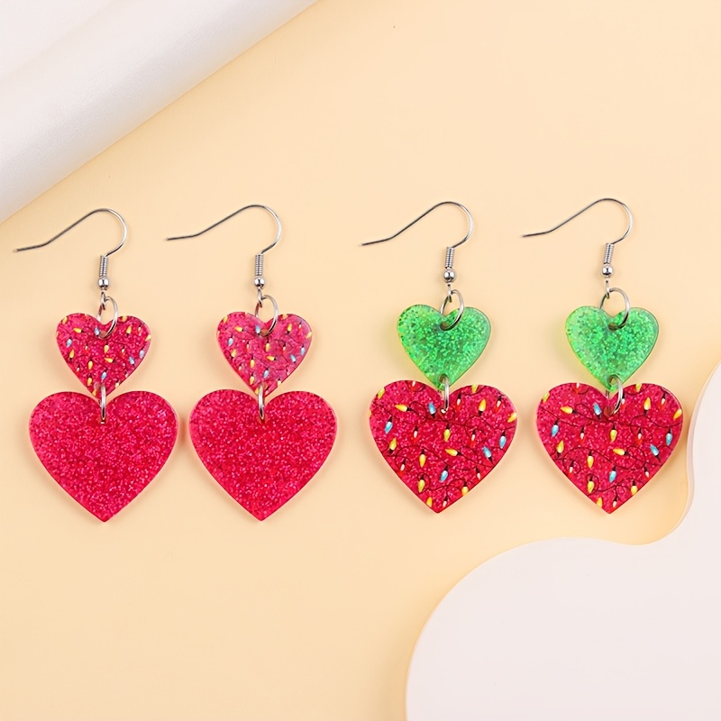 Colorful Heart Acrylic Dangle Earrings for Women