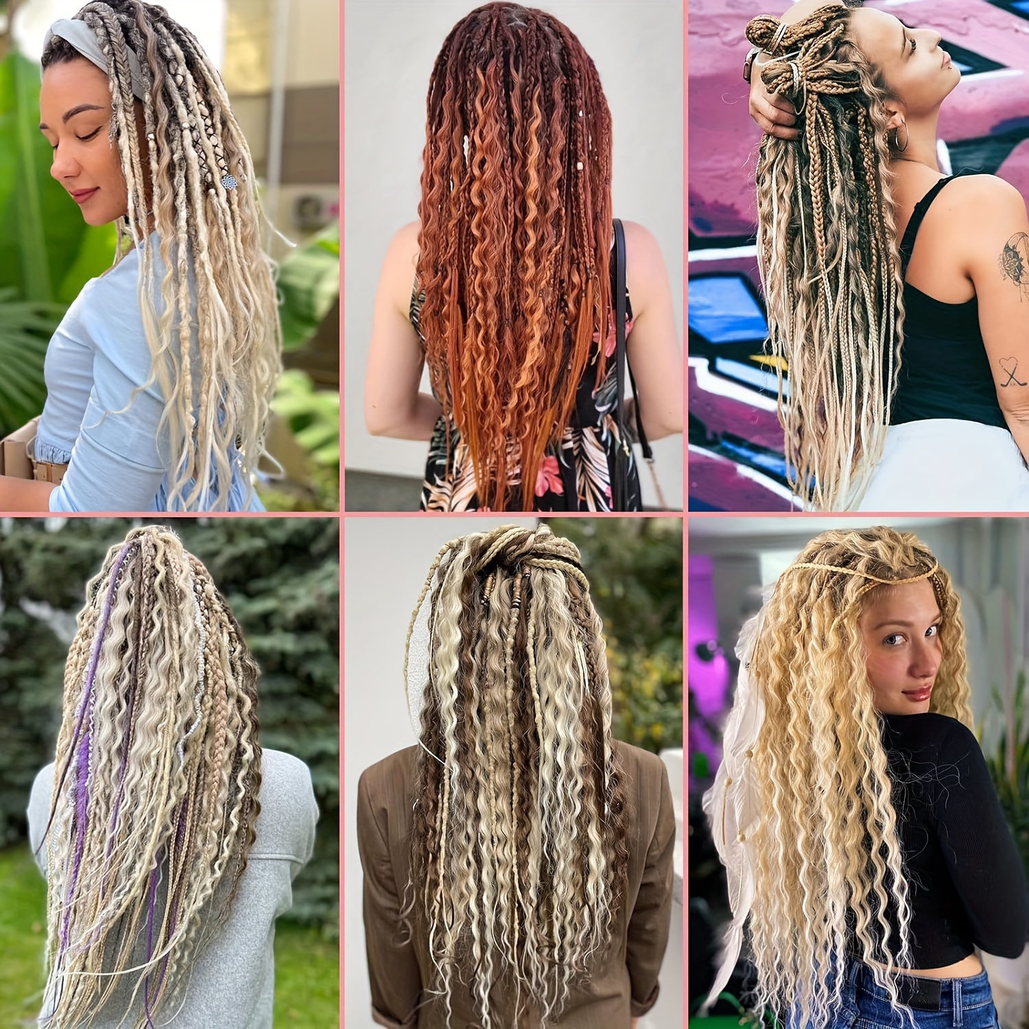   handmade double tail braided hair extensions 24 inch synthetic fiber curly wave style mixed braids 15 strands per pack for women details 0
