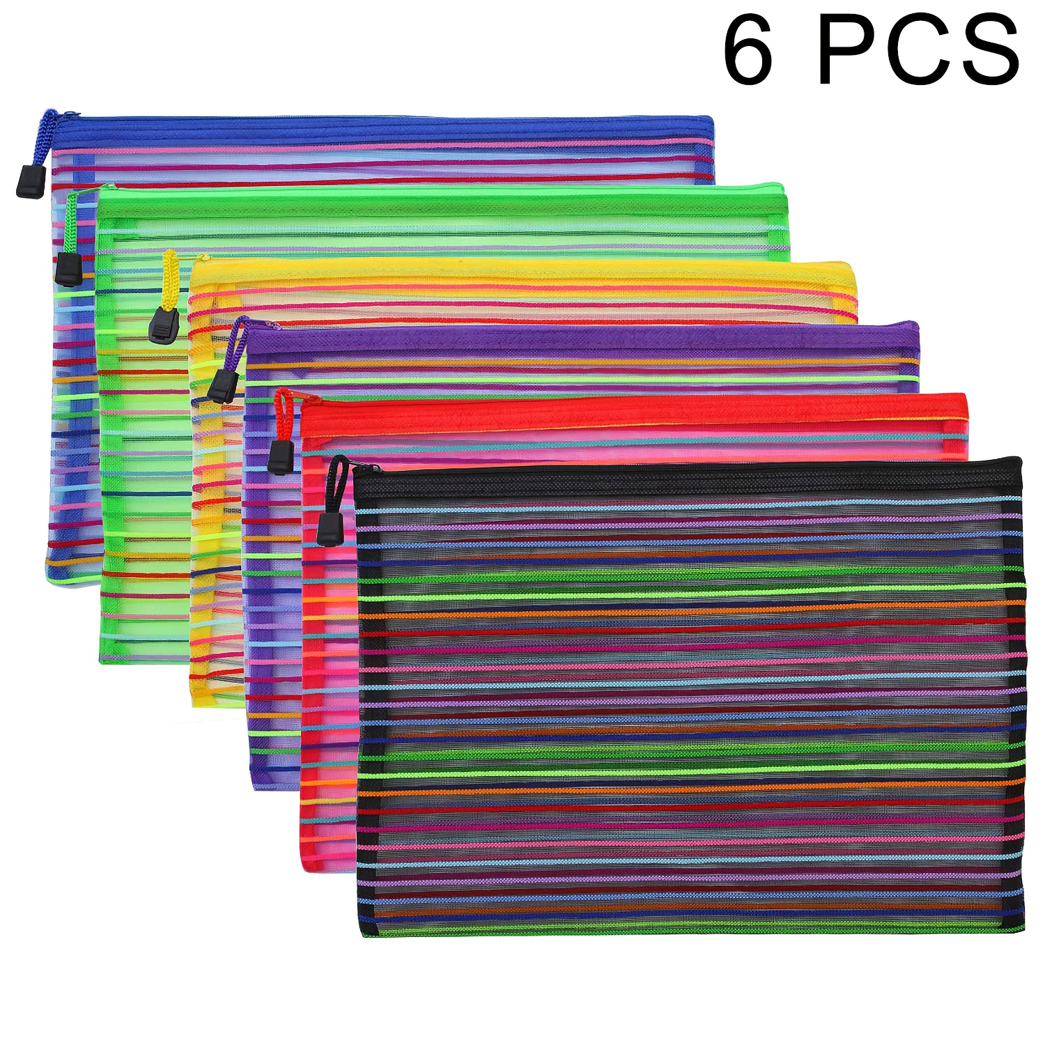 6/12pcs A5 Colorful Zipper Mesh Bags, Large Capacity Storage Bags, File Bags, Cosmetic Bags, Travel Bags, Party Gift Packaging Bags, For Office, Life, And Daily Use