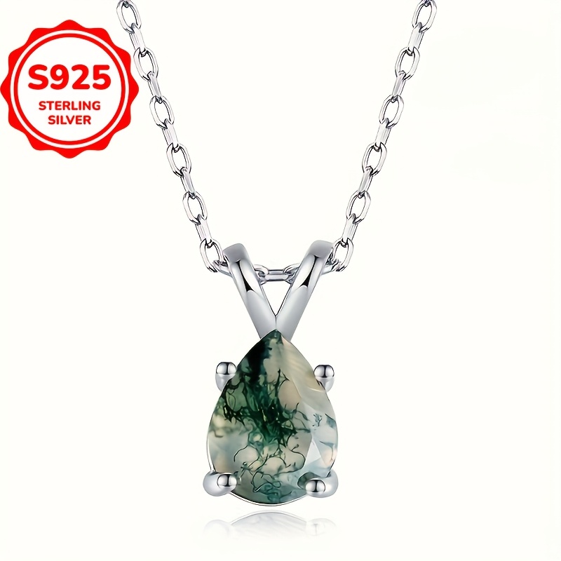 

A Water Drop-shaped Water Grass Agate Pendant Necklace Made Of S925 Silver, Suitable For Daily Parties, A Jewelry Gift For Ladies, Weighing 2.5g, Fashionable And Luxurious, Suitable For .