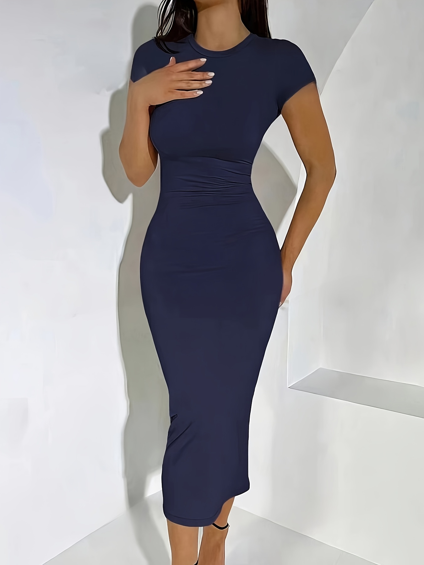 robe courte à manches courtes col rond couleur Temu France