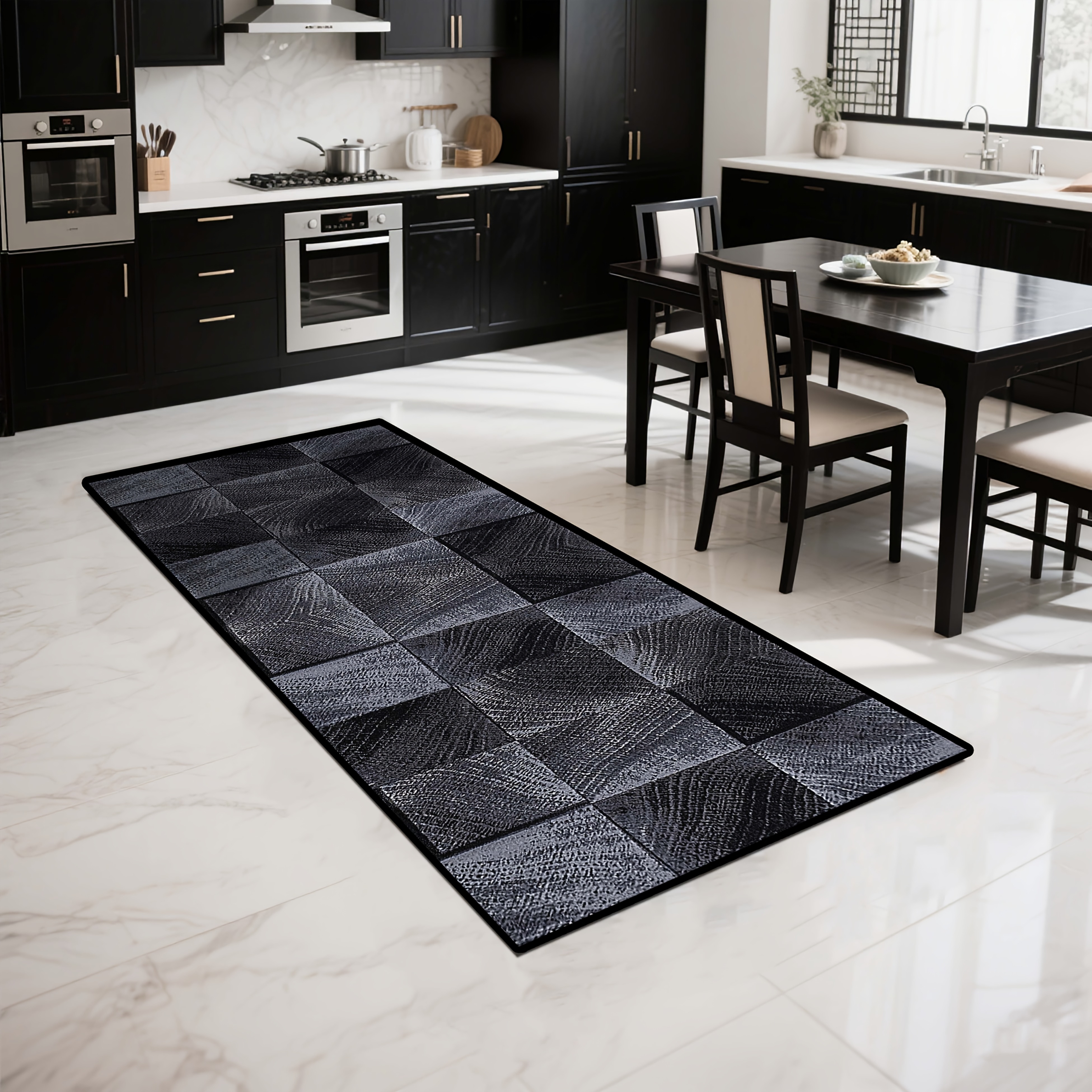 Golden Diamond Velvet Runner Rug, 1pc, Black And Gray Classic Checkered , A High-end Decorative Style Runner Rug For Hotel, Restaurant, And Villa . Easy-to-clean Indoor/outdoor Runner Carpet