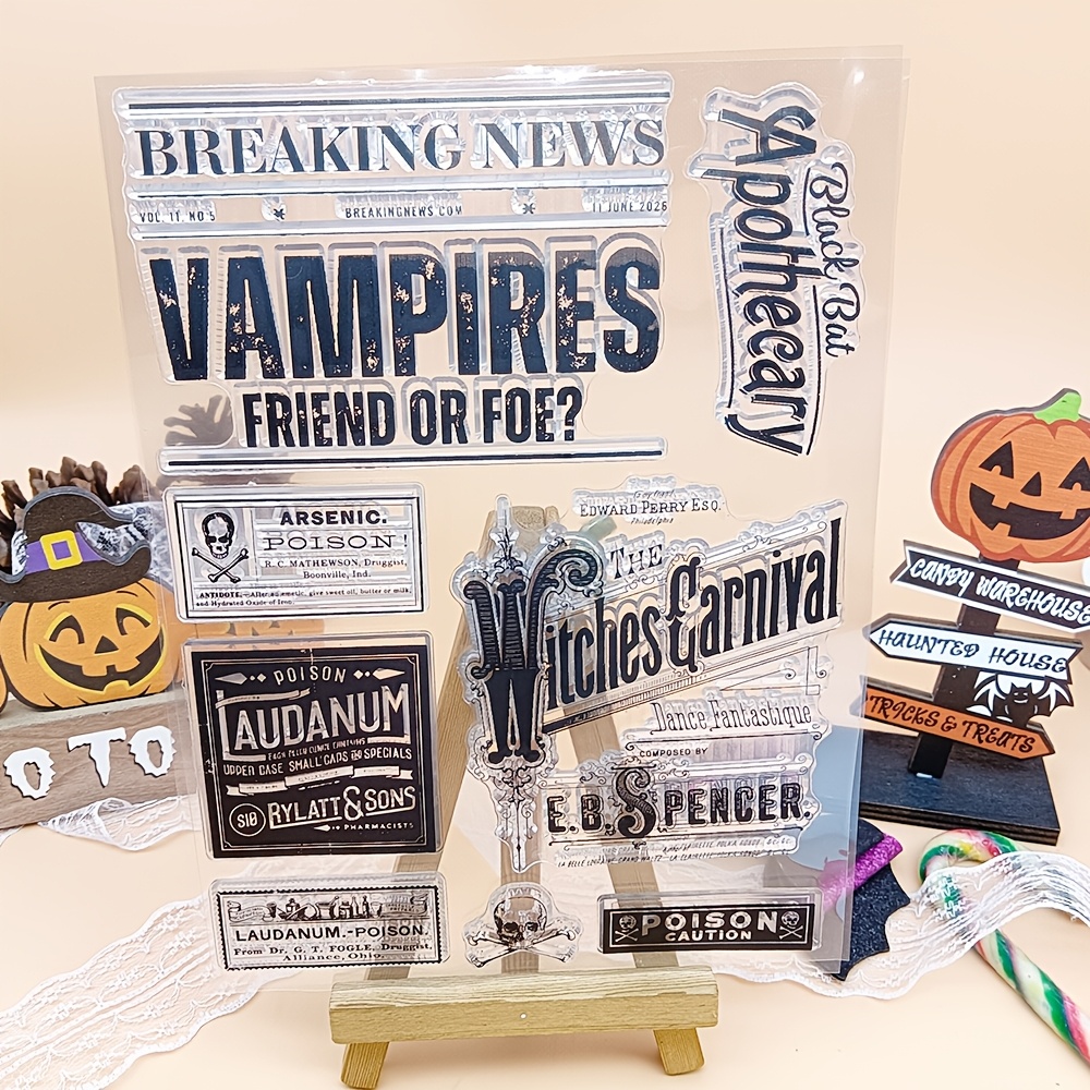 TEMU 【ハロウィン】吸血鬼 ヴィンテージ新聞 クリアスタンプ 、ペーパークラフト、アルム、ジャンクジャーナル、ハロウィン ホリデー レーションに