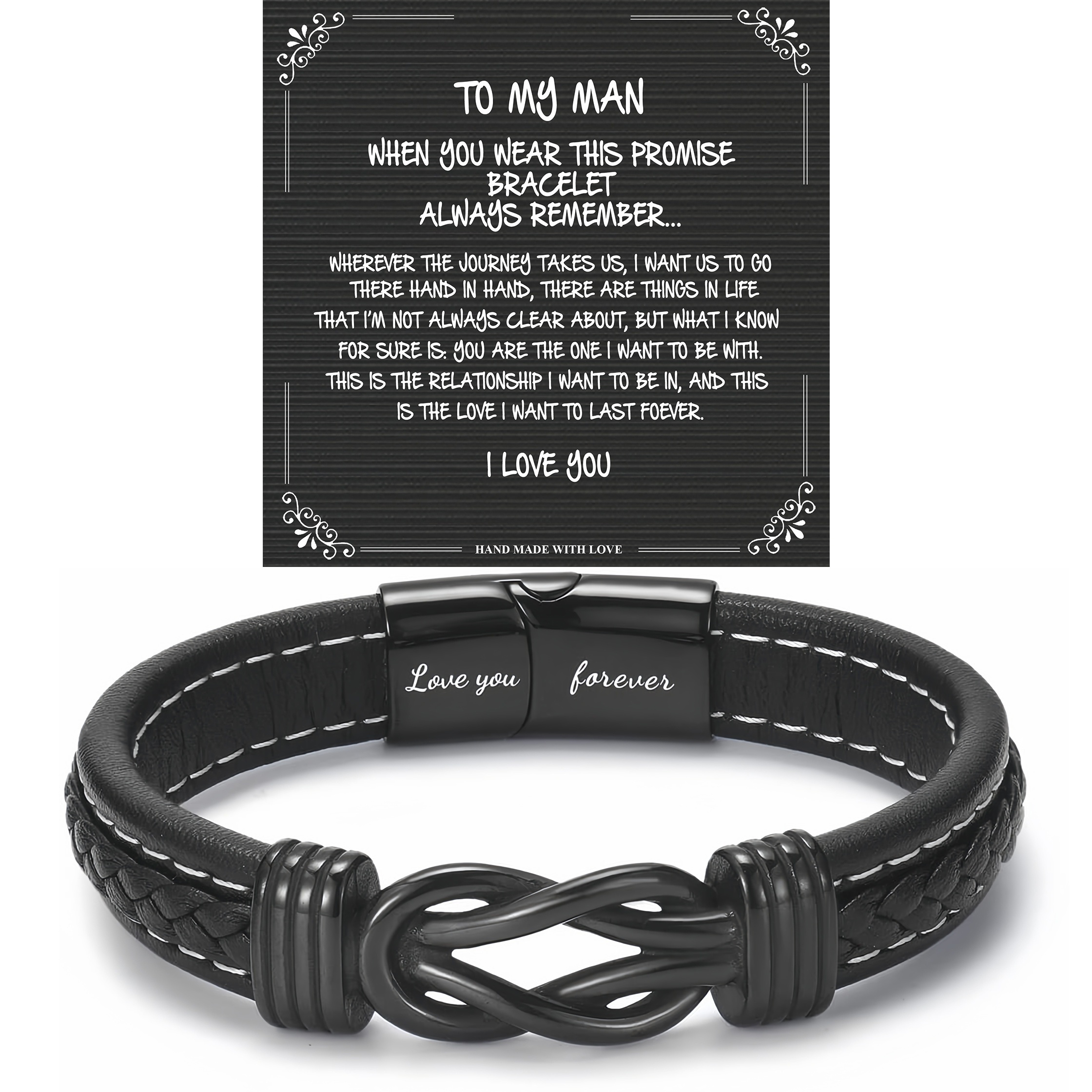 TEMU 1pc Father's For Dad Gift/easter Gift/thanksgiving Gift/graduation Gift, Black Knotted Bracelets With Gift Card Gift For Dad Son Boyfriend
