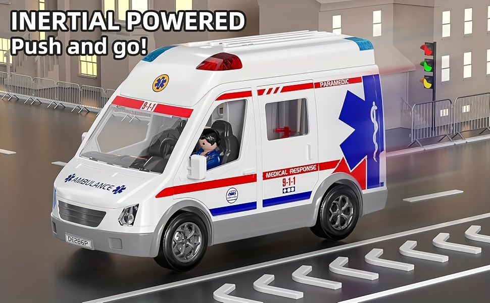 Ambulance Cars Toy For Kids 3 4 5 6 7 8 Years Old Friction Powered Truck With Light And Sound Emergency Vehicle Toy For Boys Girls Gifts For Age 3-12 Boys Girls Educational Toys For Children