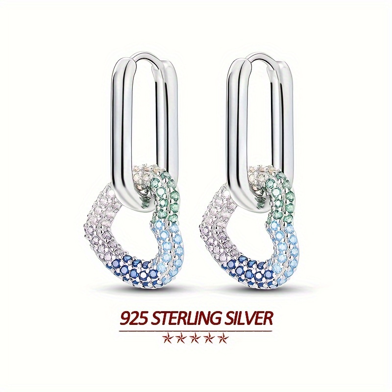 

Original 925 Sterling Silver High Quality Hoop Earrings For Women Plating Colorful Zircon Pavé Sets Double Heart U Shape Wedding Party Jewelry Gifts