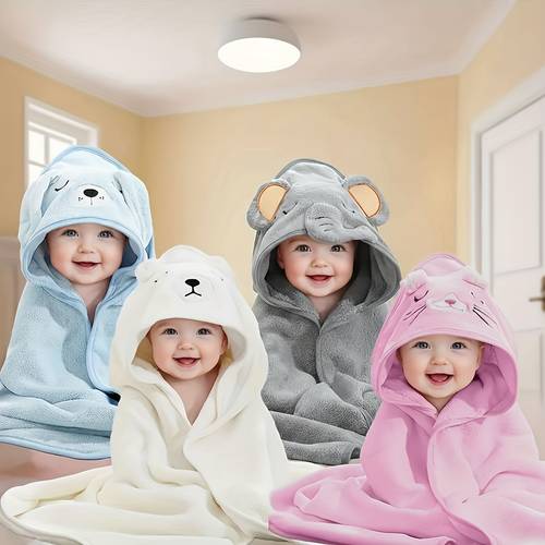 hooded bath towel for infants and toddlers made of coral fleece for quick drying and absorbency suitable for showering swimming and beach can serve as a stroller cover newborn blanket