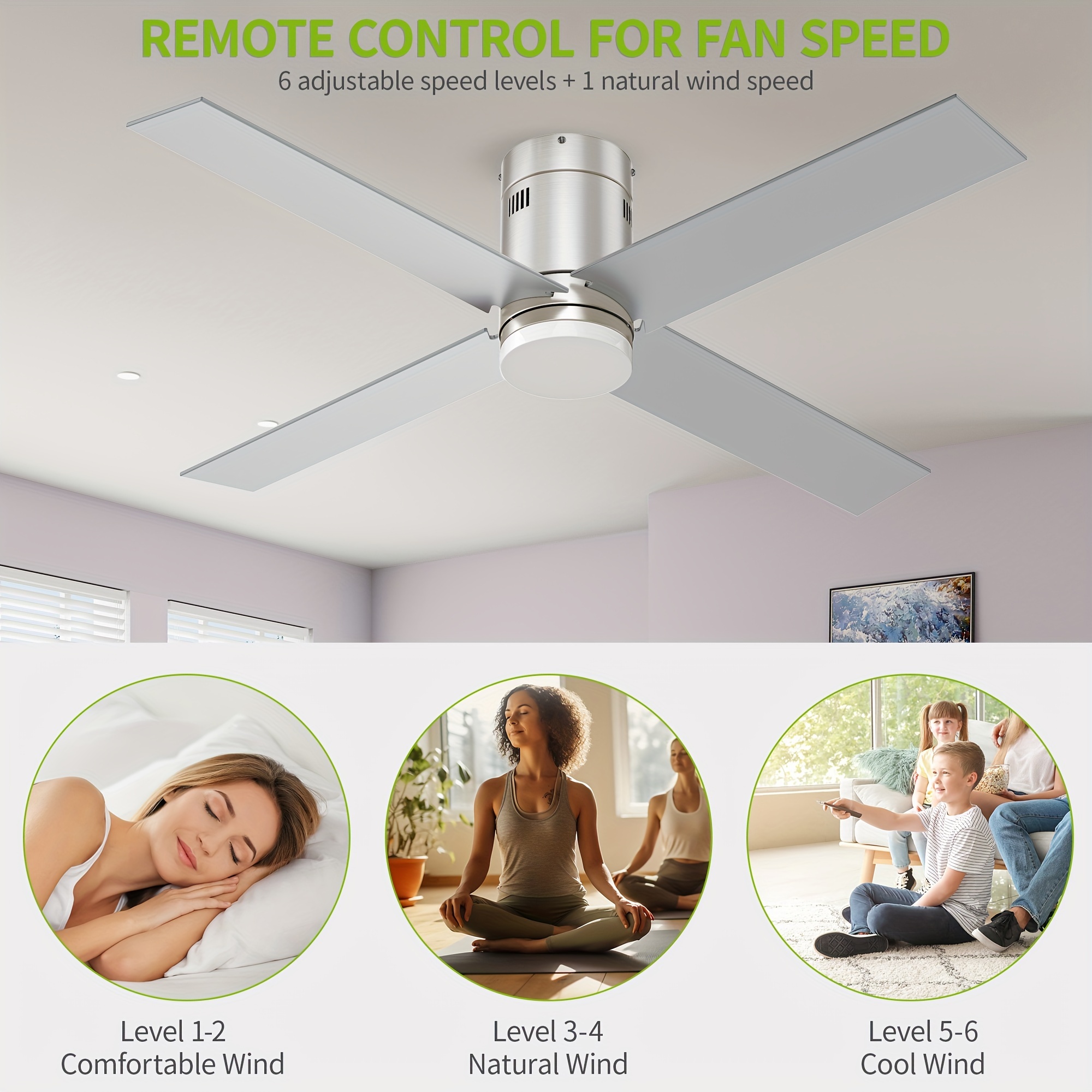 

Dwvo 52" Ceiling Fan With Light And Remote, Indoor Ceiling Fan Reversible Light Fixtures, 4 Blade Ceiling Fan With Memory 3 Color Temperature, 6 Speed Quiet Dc Motor For Bedroom Living Room