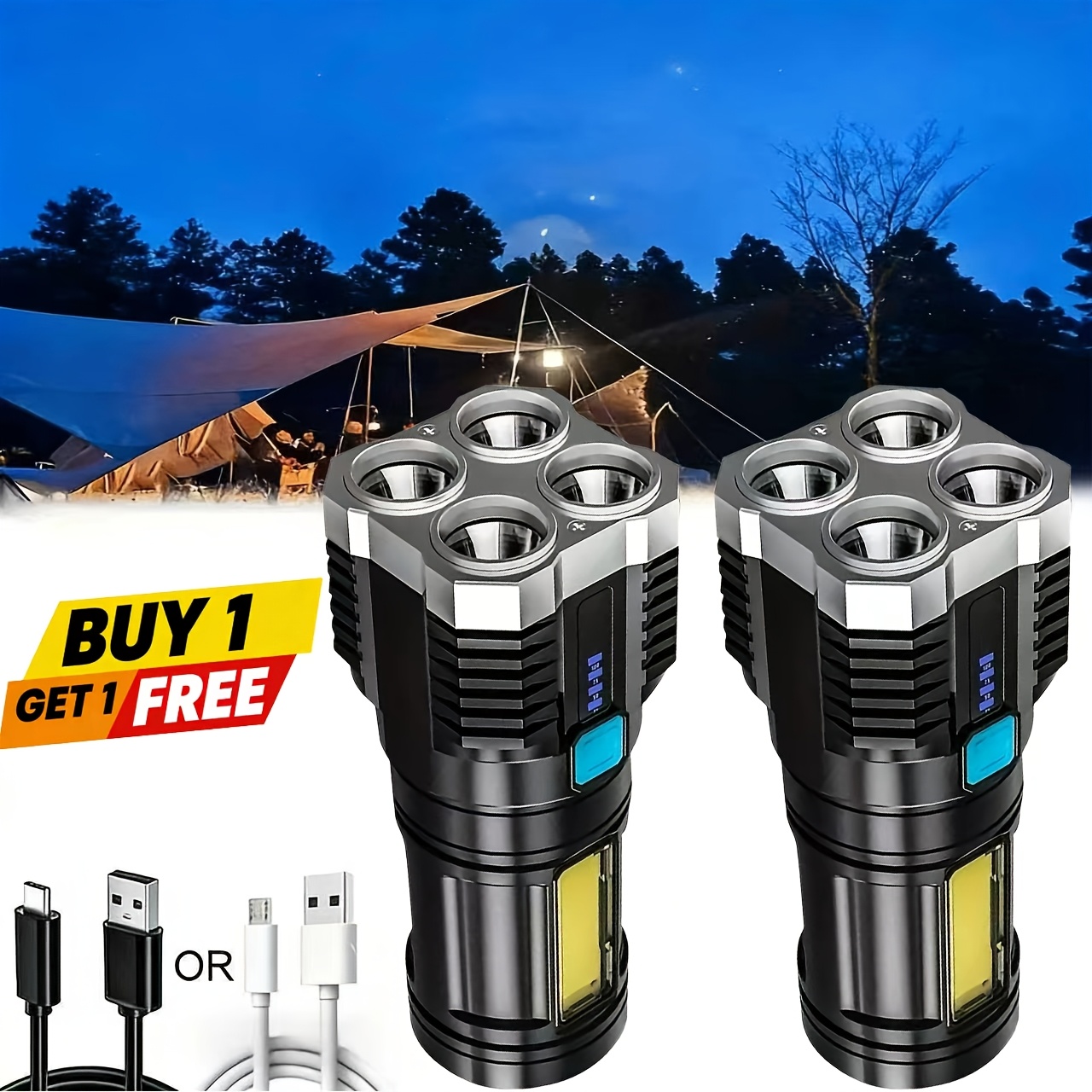 TEMU Free Mechanical Tactical Flashlight 3000 High-lumen Portable Usb Rechargeable Flashlight High-capacity Battery Nylon Construction 5 Lighting
