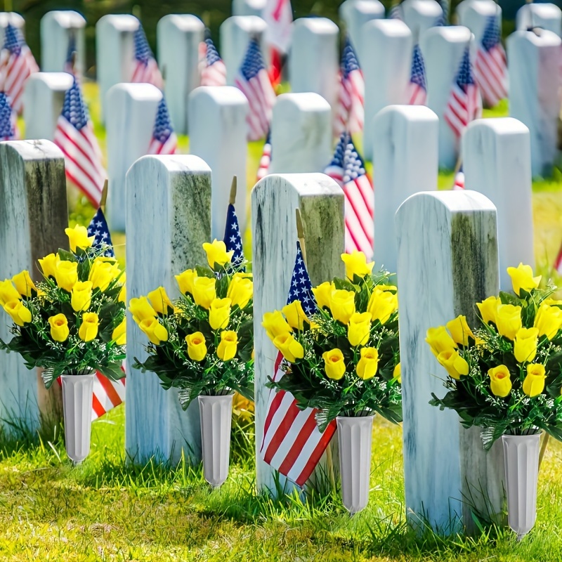 

1 Bouquet, 24 Cemetery Flowers, Yellow Roses, Artificial 18.9-inch Flowers For Graves And Commemorations - Realistic, Memorial Day Beautiful Floral Bouquet, Long-lasting And Bloodless Colors