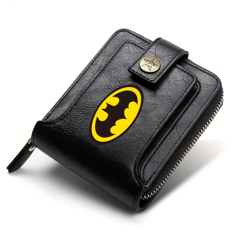 TEMU 1pc Warner Batman Men's Wallet, Zipper Design, Double-layer Cash Compartment Card Holder: Short Wallet With Id/photo/ License Window, Multi-card